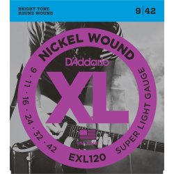 D'Addario Fretted EXL120 XL Nickel Wound Super Light 09-42 Elektrisk Guitar Strengest