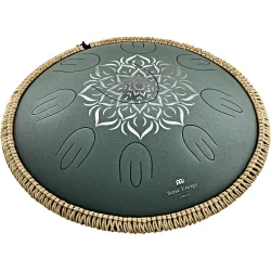 Meinl Sonic Energy OSTD3DGE Oktav Steel Tongue Drum (F-dur, 9 toner, 432 Hz, m�rkegr�n, blomsterdesign) inkl. tilbeh�r