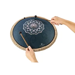 Meinl Sonic Energy OSTD2NBE 16" Oktav Steel Tongue Drum (D Amara, laserbehandlet blomsterdesign, marinebl�) inkl. taske &amp; k�ller 