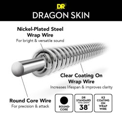 DR Strings DSE-9 Dragon Skin Hard Coated Light 009-042 Elektrisk Guitar Strenges�t 