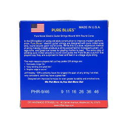DR Strings PHR-9/46 Pure Blues Light Medium 009-046 Elektrisk Guitar Strenges�t