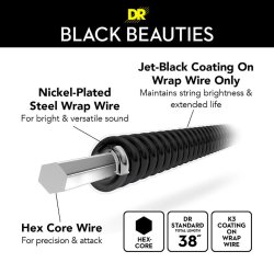 DR Strings BKE-9/46 Black Beauties Coated Light Medium 009-046 Elektrisk Guitar Strengs�t