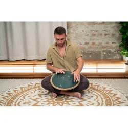 Meinl Sonic Energy OSTD3DGE Oktav Steel Tongue Drum (F-dur, 9 toner, 432 Hz, m�rkegr�n, blomsterdesign) inkl. tilbeh�r