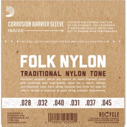 D'Addario Fretted EJ32 Folk SilverWound/BlackNylon Normal Tension BallEnd Klassisk Guitar Strengest