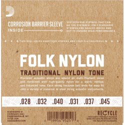 D'Addario Fretted EJ33 Folk 80/20Bronze/Clear Nylon NormalTension BallEnd Klassisk Guitar Strengest