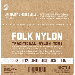 D'Addario Fretted EJ34 Folk 80/20Bronze/BlackNylon NormalTension BallEnd Klassisk Guitar Strengest