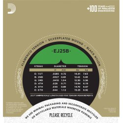 D'Addario Fretted EJ25B Pro Art Composite Core Flamenco Custom Tension Klassisk Guitar Strengest