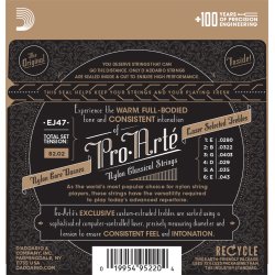 D'Addario Fretted EJ47 Pro Art Nylon 80/20 Bronze Normal Tension Klassisk Guitar Strengest