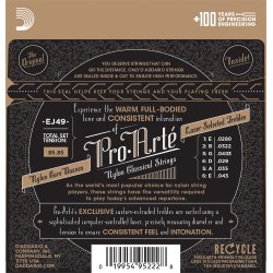 D'Addario Fretted EJ49 Pro Art Black Nylon Normal Tension Klassisk Guitar Strengest