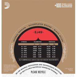 D'Addario Fretted EJ49 Pro Art Black Nylon Normal Tension Klassisk Guitar Strengest