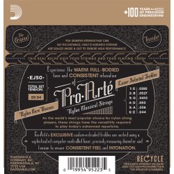 D'Addario Fretted EJ50 Pro Art Black Nylon Hard Tension Klassisk Guitar Strengest
