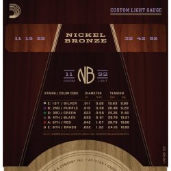 D'Addario Fretted NB1152 Nickel Bronze Custom Light 011-052 Western Guitar Strengest