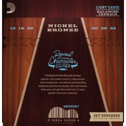 D'Addario Fretted NB1252BT Nickel Bronze Light Balanced Tension 012-052 Western Guitar Strengest