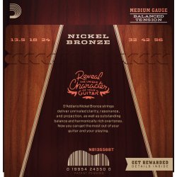 D'Addario Fretted NB13556BT Nickel Bronze Medium Balanced Tension 0135-056 Western Guitar Strengest