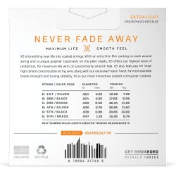 D'Addario Fretted XSAPB1047-3P XS Phos. Bronze Extra Light 010-047 Western Guitar Strengest (3-st)