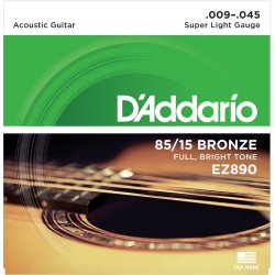 D'Addario Fretted EZ890 85/15 Bronze Super Light 009-045 Western Guitar Strengest