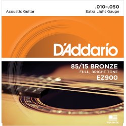 D'Addario Fretted EZ900 85/15 Bronze Extra Light 010-050 Western Guitar Strengest