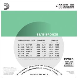 D'Addario Fretted EZ920 85/15 Bronze Medium Light 012 - 054 Western Guitar Strengest