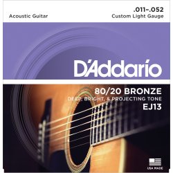 D'Addario Fretted EJ13 80/20 Bronze Custom Light 011 - 052 Western Guitar Strengest
