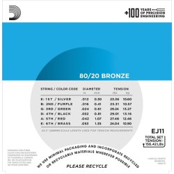 D'Addario Fretted EJ11 80/20 Bronze Regular Light 012-053 Western Guitar Strengest