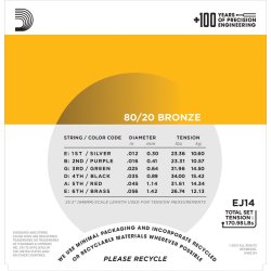 D'Addario Fretted EJ14 80/20 Bronze Light Medium 012-056 Western Guitar Strengest