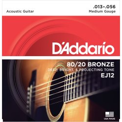 D'Addario Fretted EJ12 80/20 Bronze Medium 013-056 Western Guitar Strengest