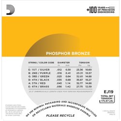 D'Addario Fretted EJ19 Phosphor Bronze Light Medium 012 - 056 Western Guitar Strengest