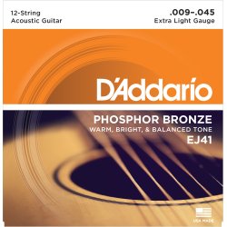 D'Addario Fretted EJ41 Phosphor Bronze Extra Light 12-strenget 009 - 045 Western Guitar Strengest