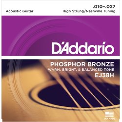 D'Addario Fretted EJ38H Phosphor Bronze HighStrung/NashvilleTuning 010-027 Western Guitar Strengest