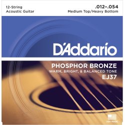 D'Addario Fretted EJ37 Phosphor Bronze Medium Heavy 12-strenget 012 - 054 Western Guitar Strengest