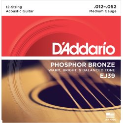 D'Addario Fretted EJ39 Phosphor Bronze Medium 12-strenget 012 - 052 Western Guitar Strengest