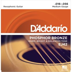 D'Addario Fretted EJ42  Phosphor Bronze Medium Resophonic 016-056 Western Guitar Strengest