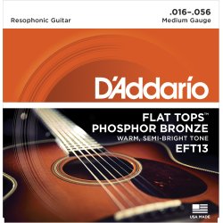 D'Addario Fretted EFT13 FlatTops Phosphor Bronze Medium Resophonic 016-056 Western Guitar Strengest