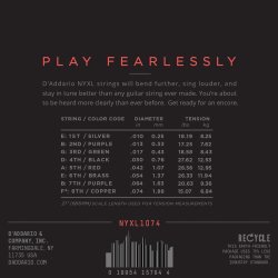 D'Addario Fretted NYXL1074 NYXL 8-strenget Light Top/Heavy Bottom 10-74 Elektrisk Guitar Strengest