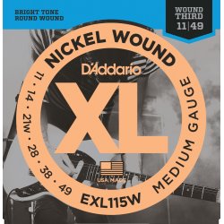 D'Addario Fretted EXL115W XL Nickel Wound Medium Wound 3rd 11-49 Elektrik Guitar Strengest