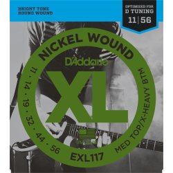 D'Addario Fretted EXL117 XL Nickel Wound Medium T./Extra Heavy B. 11-56 Elektrisk Guitar Strengest