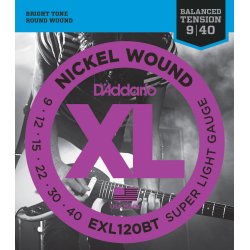 D'Addario Fretted EXL120BT XL Nickel Wound Super Light Balanced T. 09-40 Elektrisk Guitar Strengest