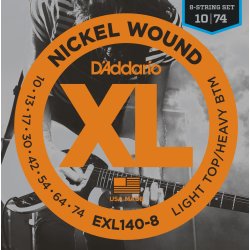 D'Addario Fretted EXL140-8 XL Nickel W. 8-strenget LightT/HeavyB 10-74 Elektrisk Guitar Strengest 