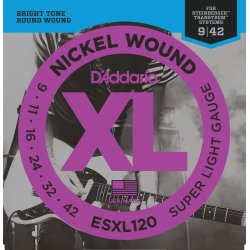 D'Addario Fretted ESXL120 Xl Nickel W. Super Light Double Ball End 09-42 Elektrisk Guitar Strengest