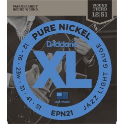 D'Addario Fretted EPN21 XL Pure Nickel Jazz Light 12-51 Elektrisk Guitar Strengest