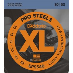 D'Addario Fretted EPS540 XL Pro Steels Regular Light T./Heavy B. 10-52 Elektrisk Guitar Strengest