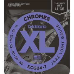 D'Addario Fretted ECG24-7 XL Chromes 7-strenget Jazz Light 11-65 Elektrisk Guitar Strengest