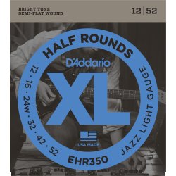 D'Addario Fretted EHR350 XL Half Rounds Jazz Light 12-52 Elektrisk Guitar Strengest