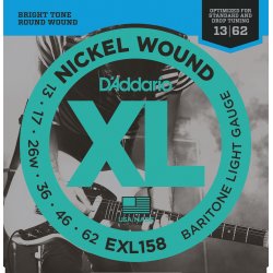 D'Addario Fretted EXL158 XL Nickel Wound Light Baritone 13-62 Elektrisk Guitar Strengest