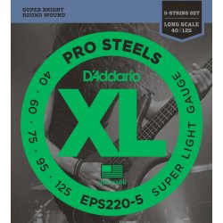 D'Addario Fretted EPS220-5 Prosteels Super Light 040-125 (5-strenge) elektrisk bas strengest