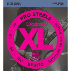 D'Addario Fretted EPS170 ProSteels Light 045-100 elektrisk bas strengest