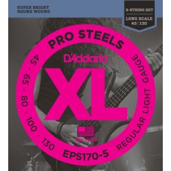D'Addario Fretted EPS170-5 Prosteels Light 045 - 130 (5-strenget) elektrisk bas strengest