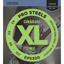 D'Addario Fretted EPS300 ProSteels Balanced 043-107 elektrisk bas strengest