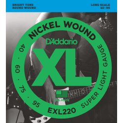D'Addario Fretted EXL220TP Nickel Wound Super Light 040 - 095 (2-st) elektrisk bas strengest