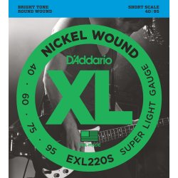 D'Addario Fretted EXL220S Nickel Wound Super Light 040 - 095 (Short Scale) elektrisk bas strengest